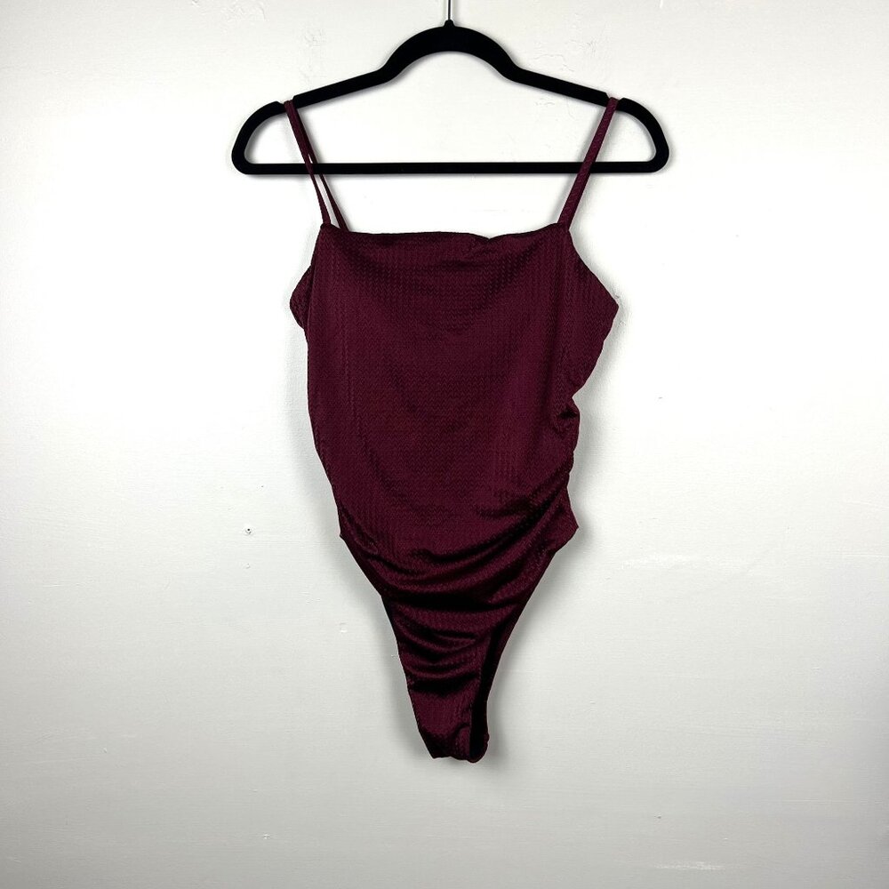 NWT Berlook Women's Burgundy Strappy Textured One Piece Bathing Suit Size Small